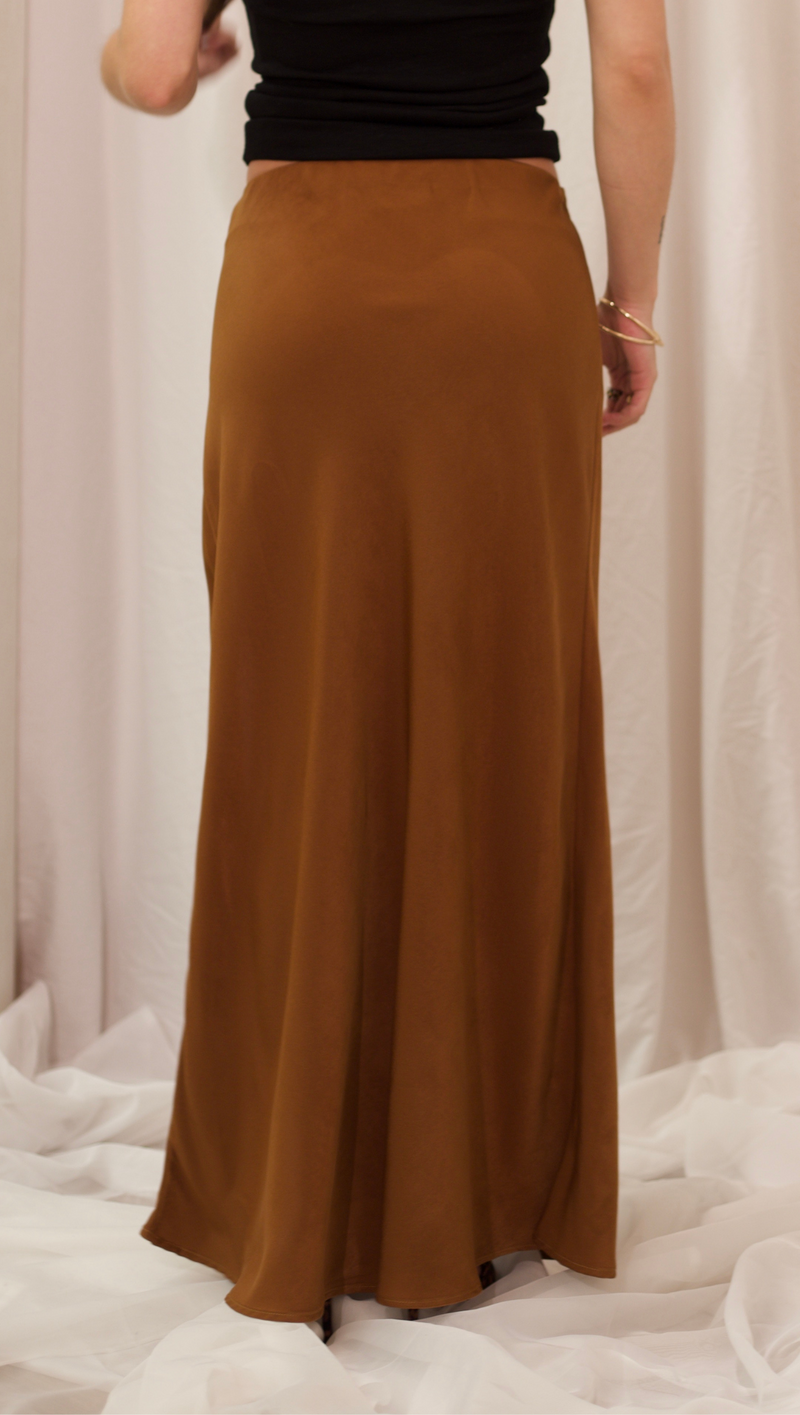 Savanna Satin Maxi Skirt - Brown