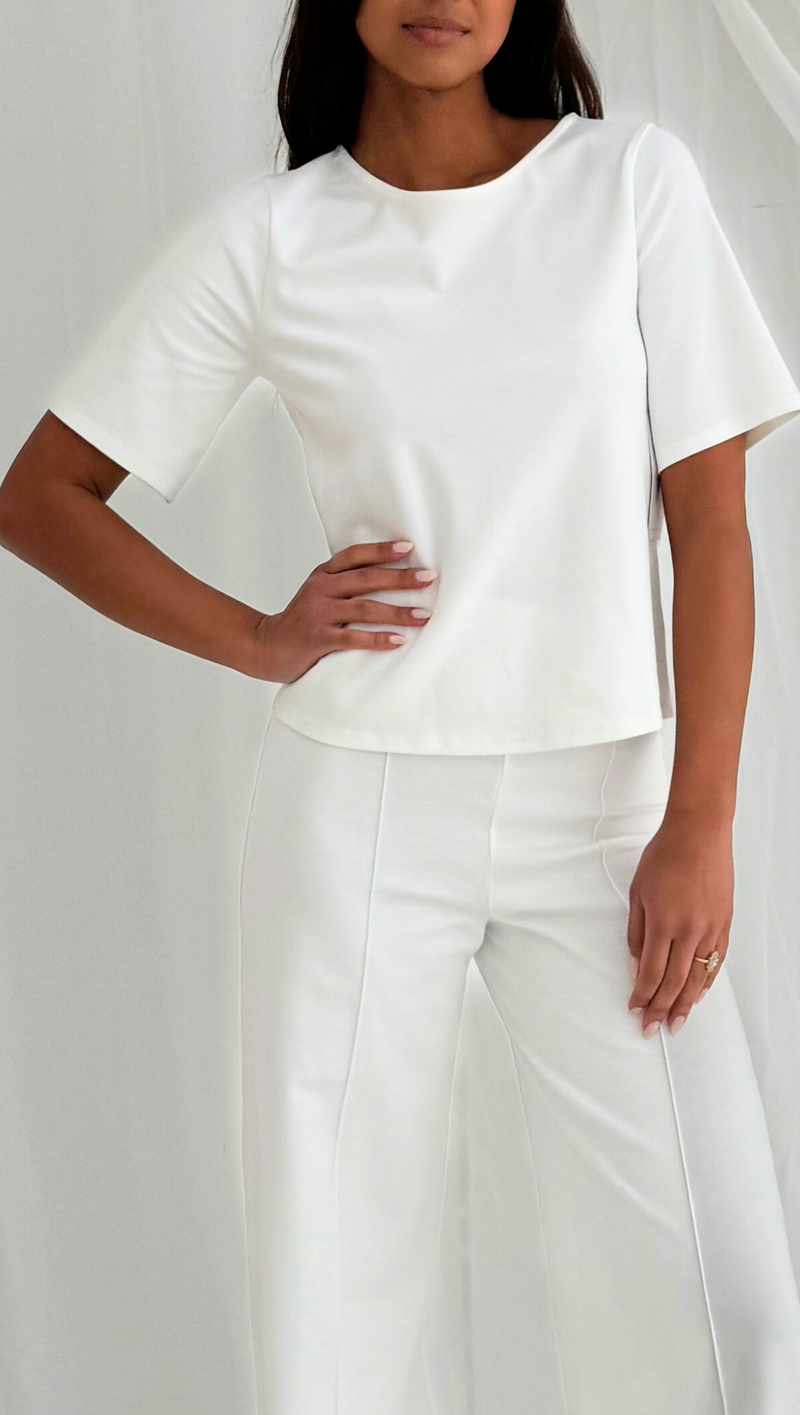 Ponte Knit Short Sleeve Top - Off White