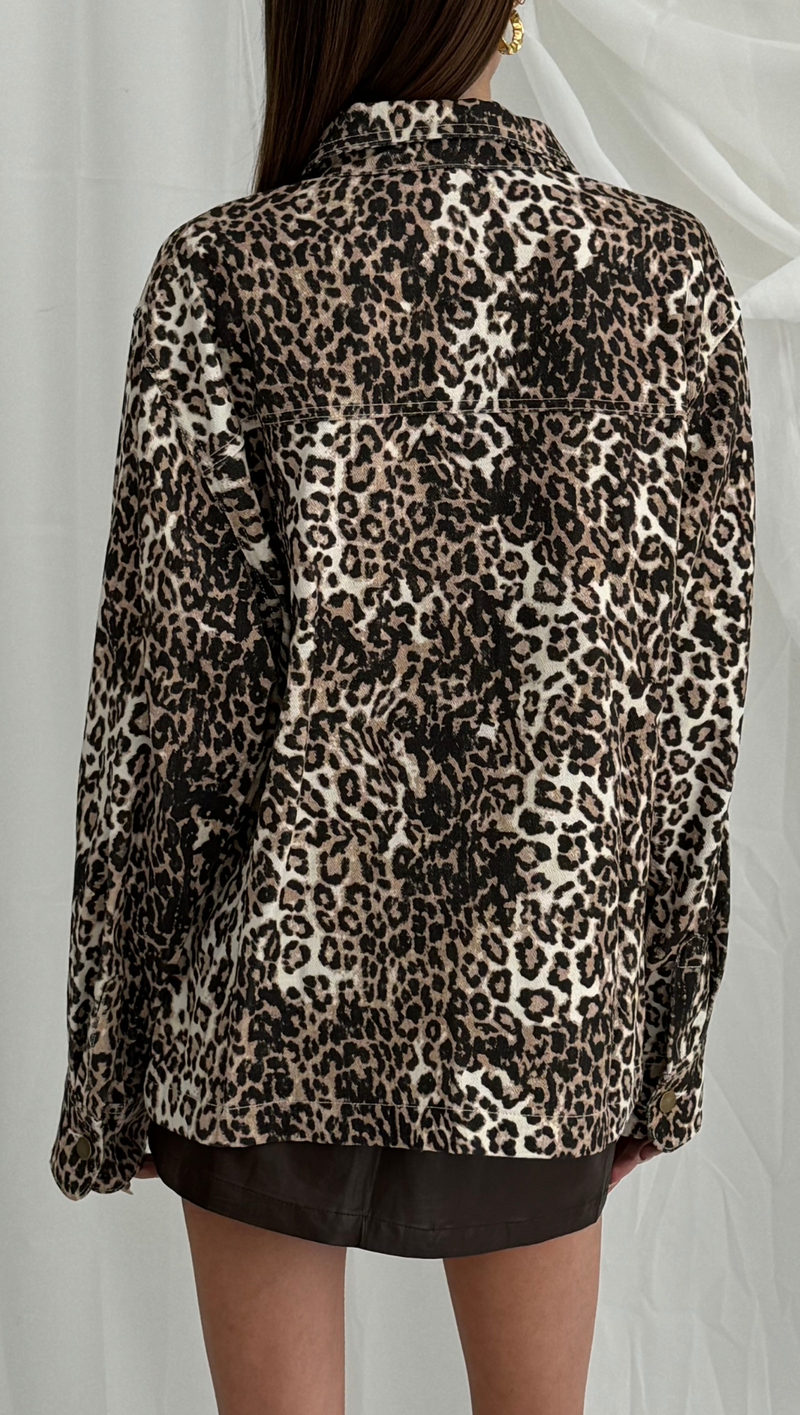 Calico Cargo Button Up Jacket - Leopard