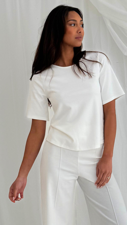 Ponte Knit Short Sleeve Top - Off White