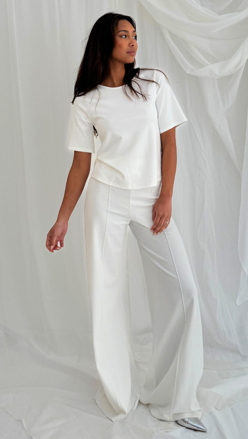 Ponte Knit Wide Leg Pant - Off White