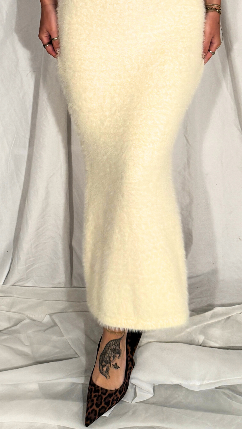 Wren Fuzzy Knit Maxi Dress - Cream