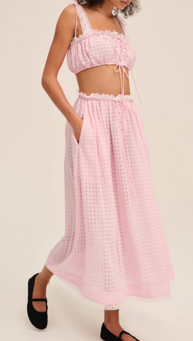 Ginny Gingham Midi Skirt - Pink