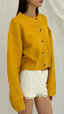 Lina Button Front Sweater - Mustard