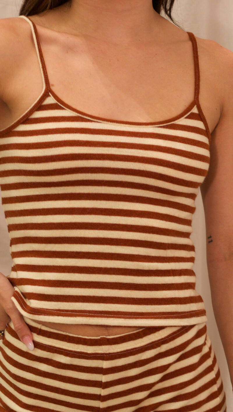 Delilah Cropped Tank Top - Chocolate Stripe