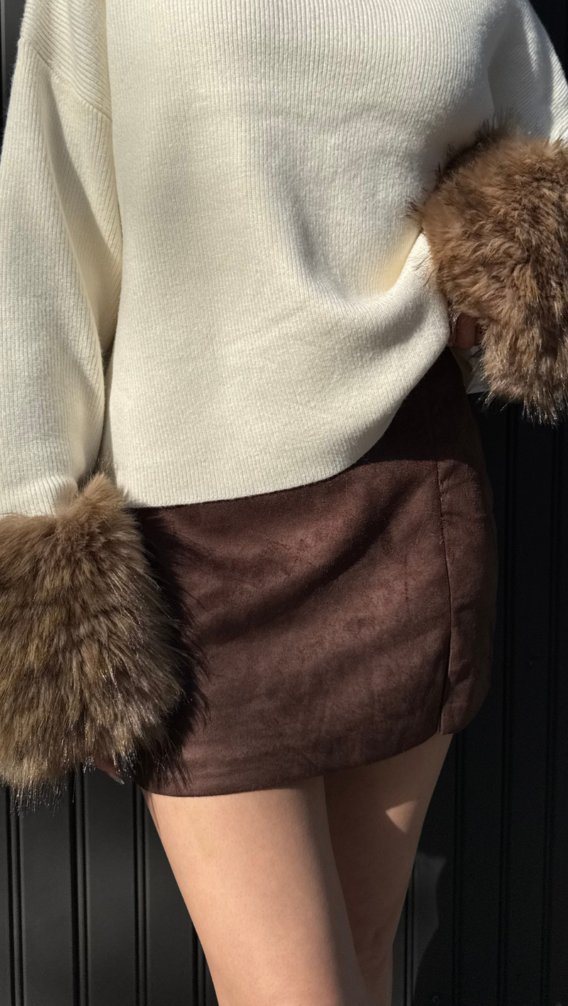 Austin Suede Slit Mini Skirt - Espresso