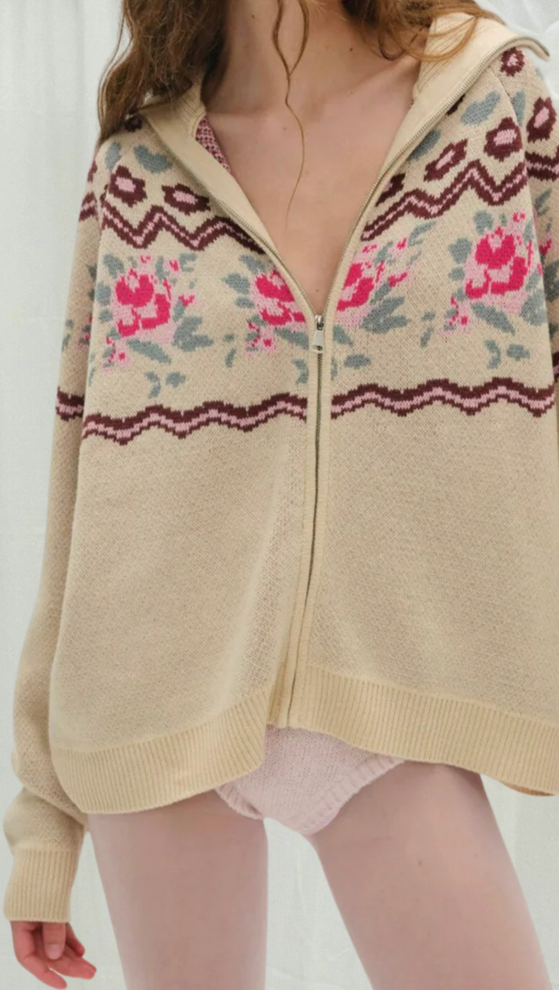 Ski Lodge Zip-Up Sweater - Cream