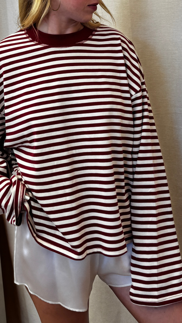 Skylar Striped Crew Long Sleeve - Burgundy