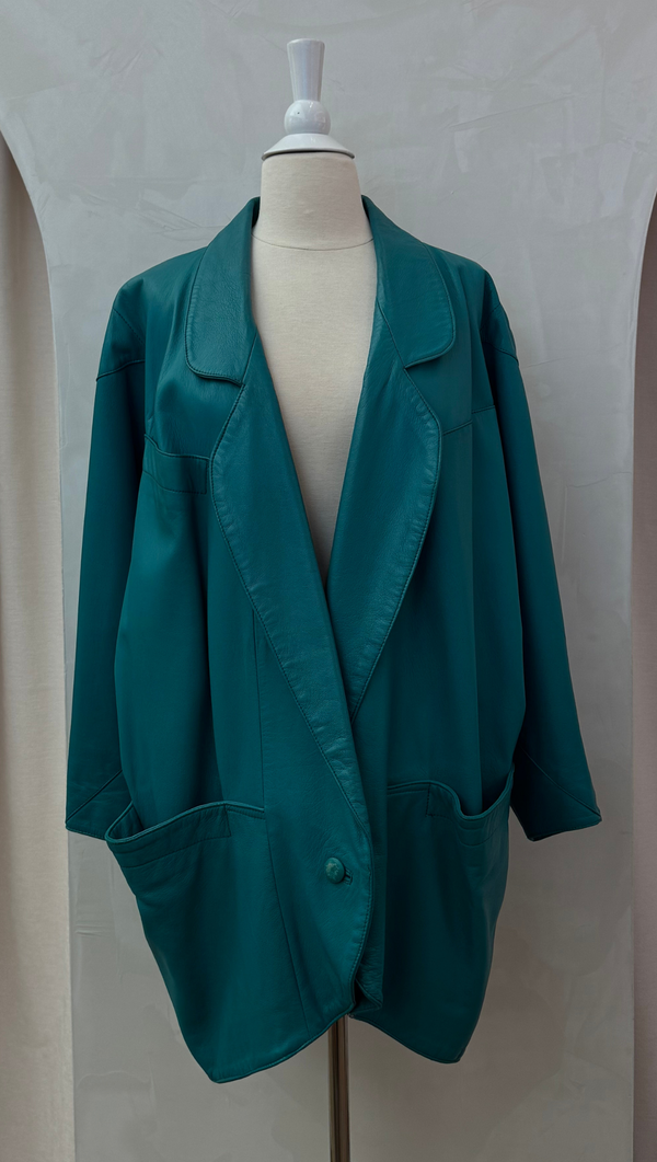 Teal Leather Slouchy Blazer - American Vintage/ OS