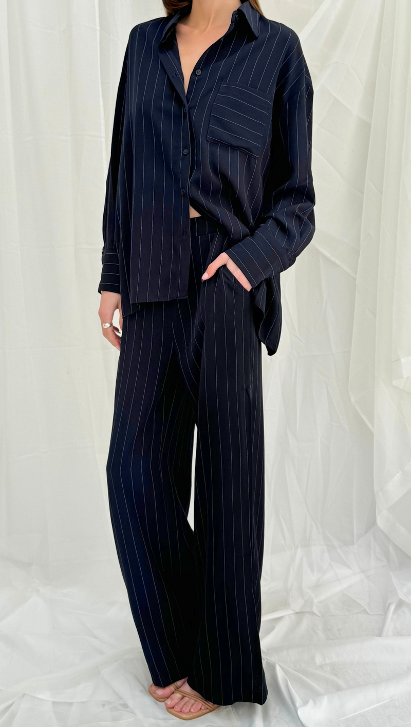 Stassi Trouser - Navy Pinstripe