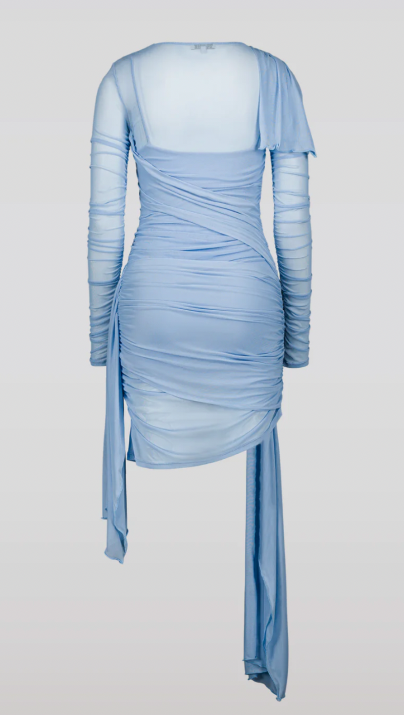 Draped Mesh Dress - Blue