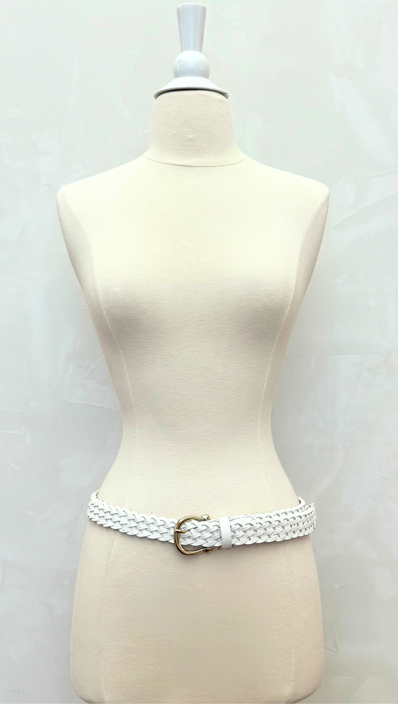 Braided Equestrian Buckle Belt - White