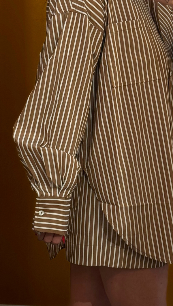 Frankie Pinstripe Button Down - Brown