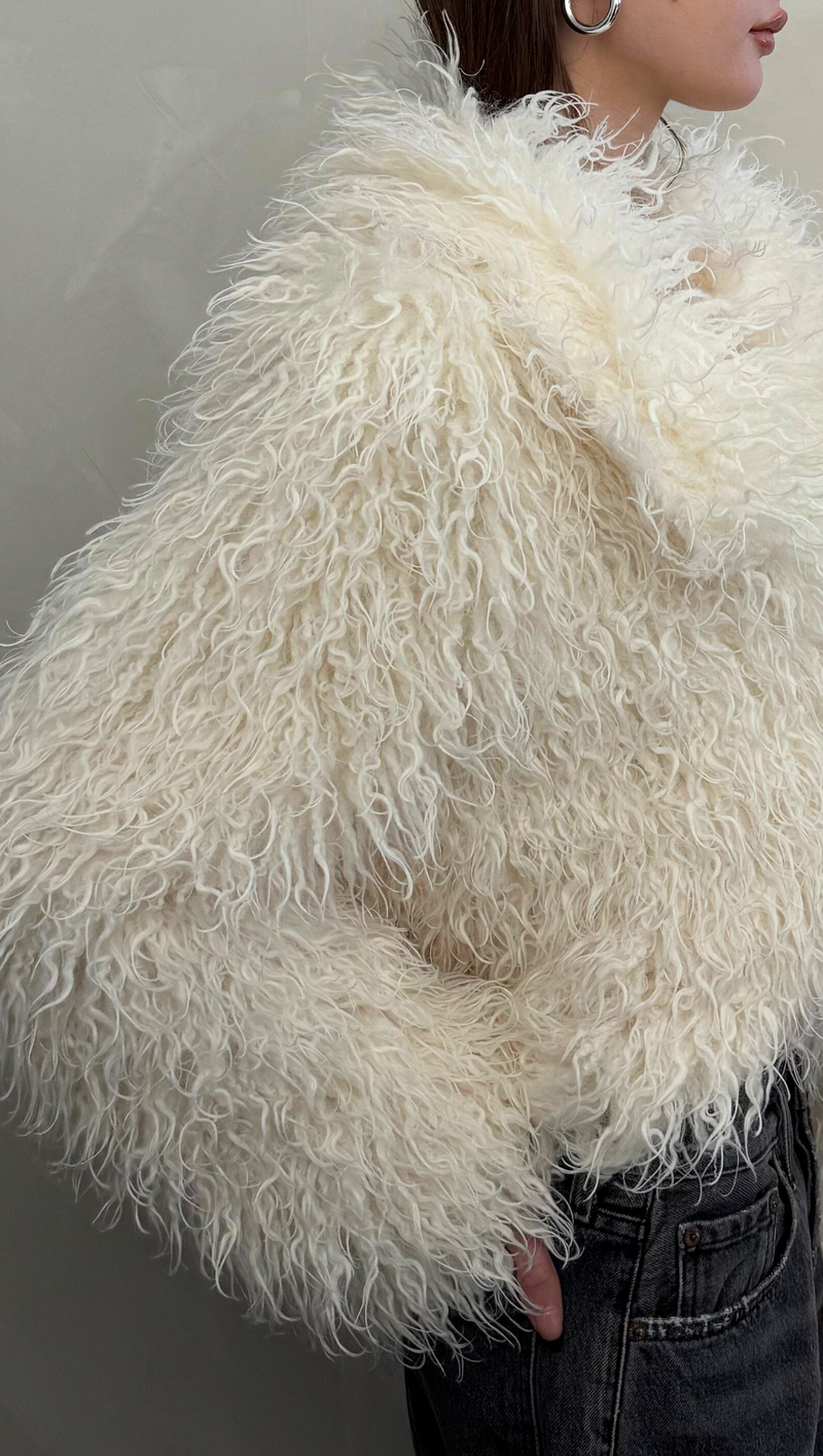 Dylan Fau Fur Crop Coat - Ivory