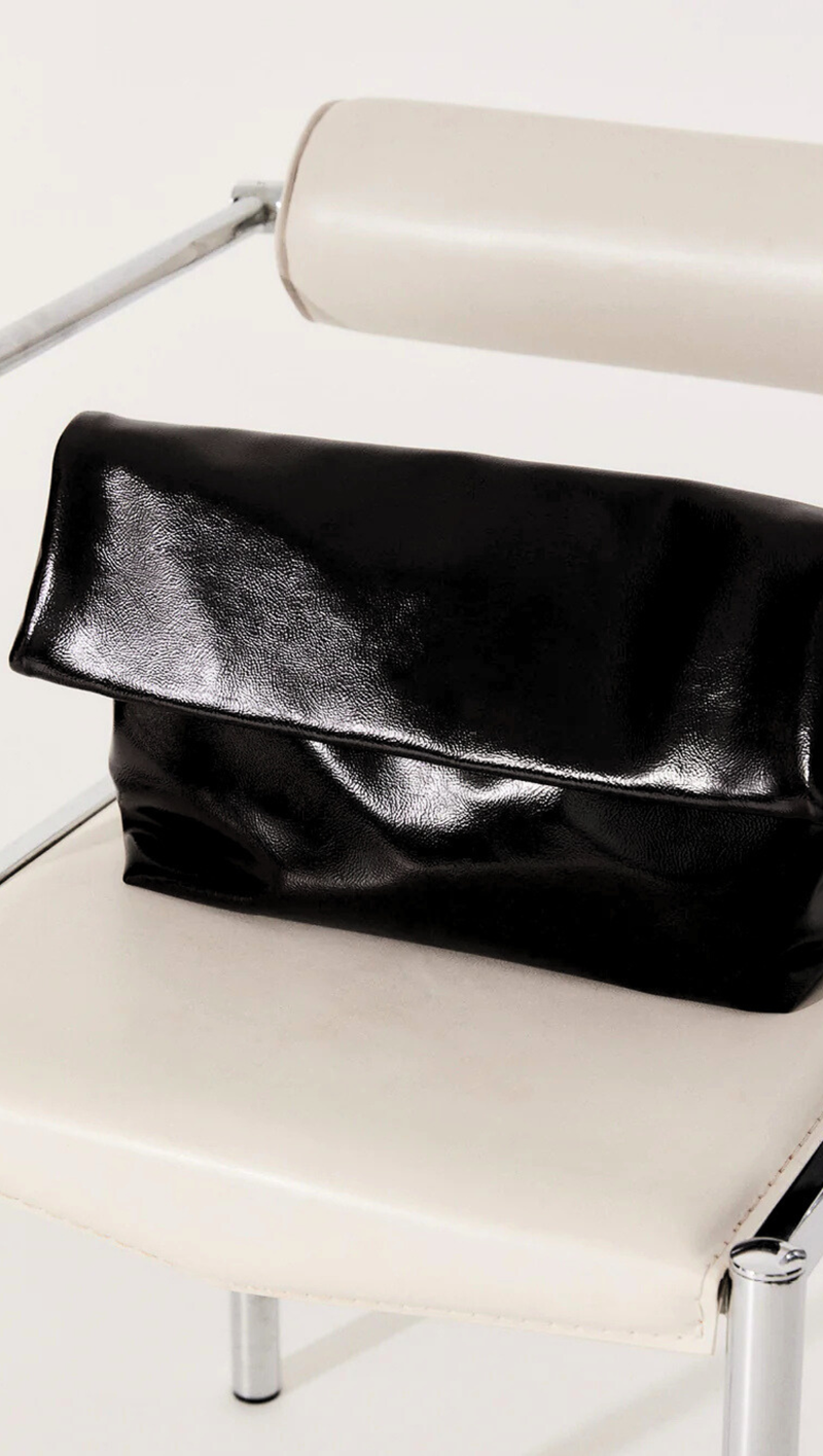 Rylee Clutch Bag - Black Crinkle Patent