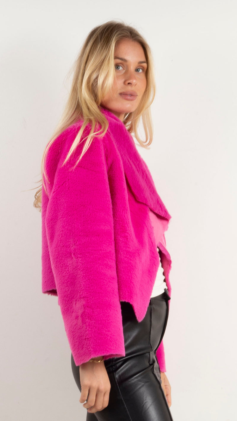 Nora Cropped Faux Fur Jacket - Magenta – Van De Vort