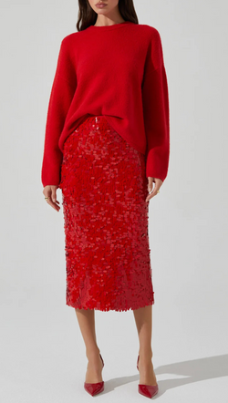 Amos Sequin Maxi Skirt - Red