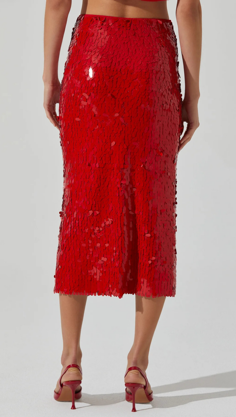 Amos Sequin Maxi Skirt - Red