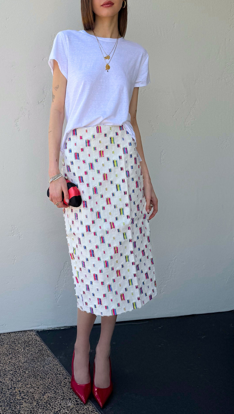 Rae Patchwork Midi Skirt - White