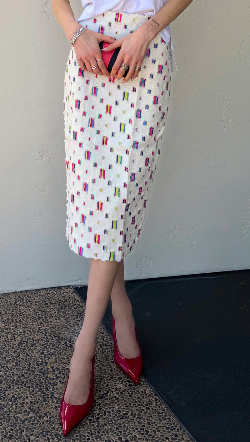 Rae Patchwork Midi Skirt - White