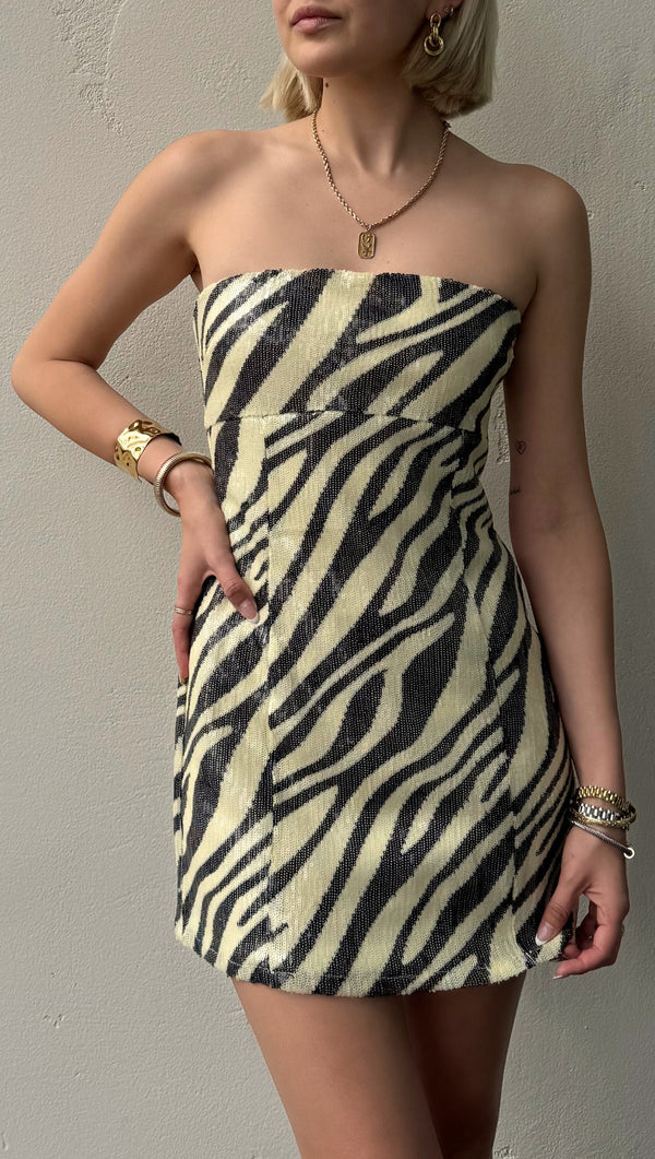 Simone Sequin Mini Dress - Zebra