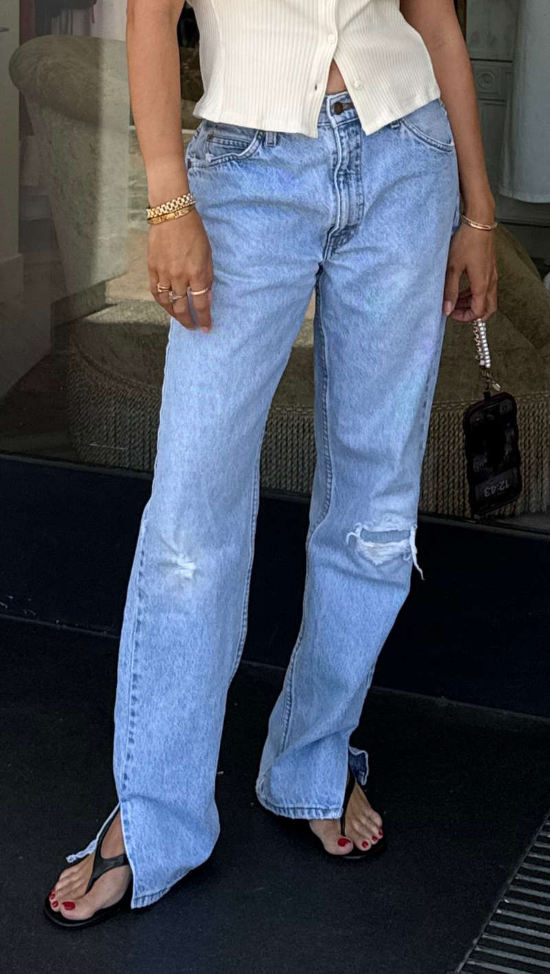 Allysa Tilted Split Leg Custom Denim - Light/Medium
