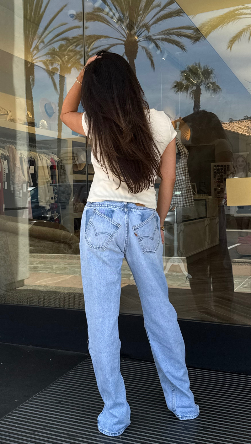 Allysa Tilted Split Leg Custom Denim - Light/Medium