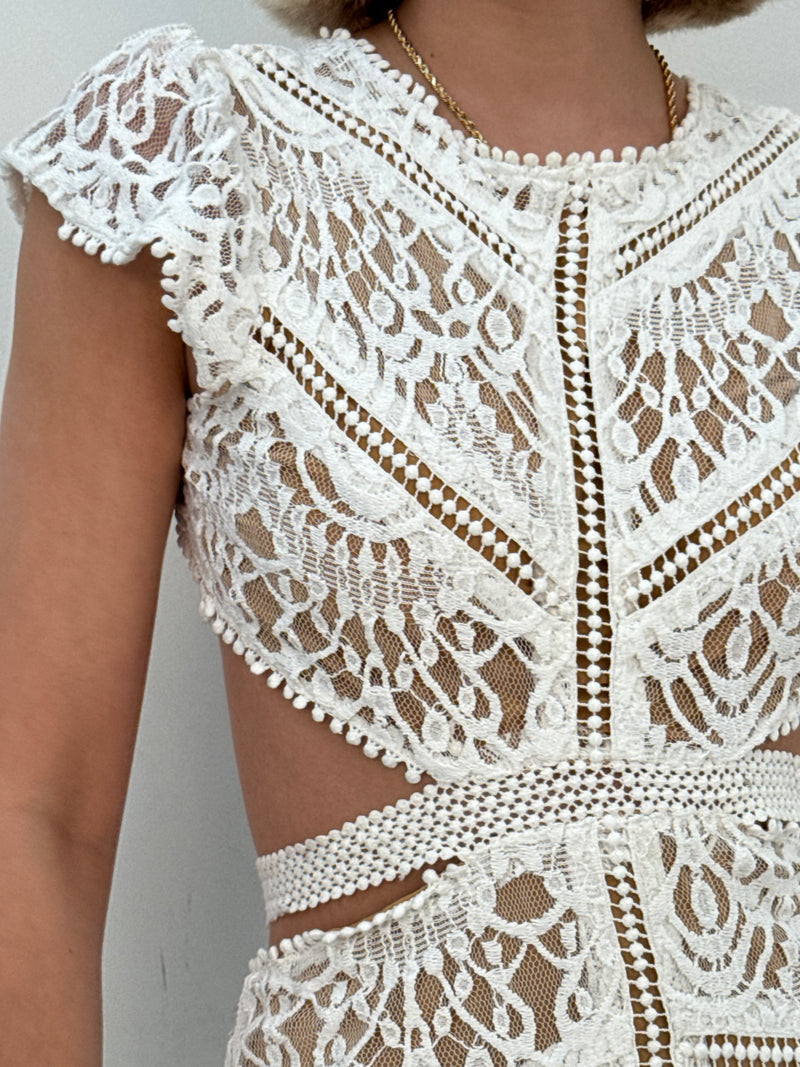 Adriana Cutout Lace Mini Dress - White