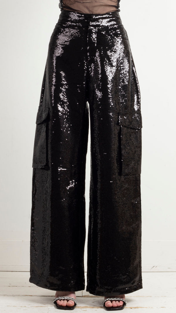 SUR-HALO-EVEREST-SEQUIN-CARGO-PANT-BLACK