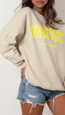 van-de-vort-collegiate-sweatshirt-sand-chartreuse