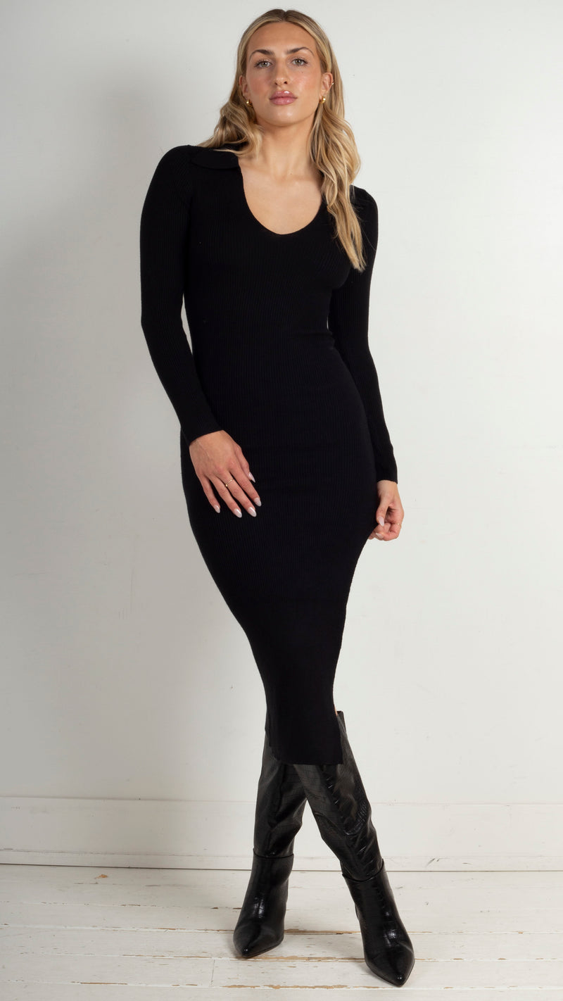 ANIMARI-LYONS-COLLARED-MIDI-DRESS-BLACK