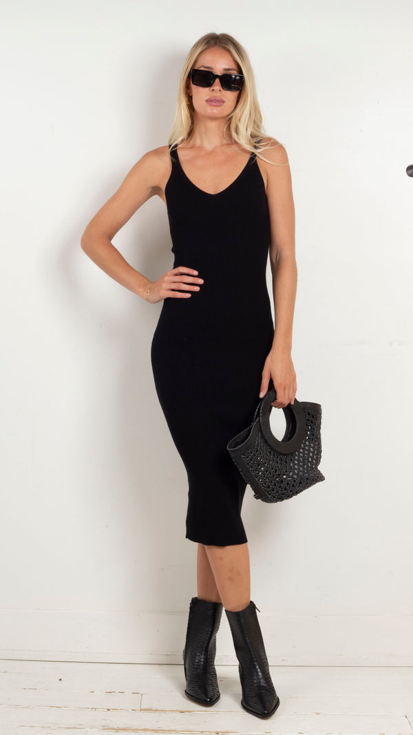 animari-stella-ribbed-v-neck-midi-dress-black