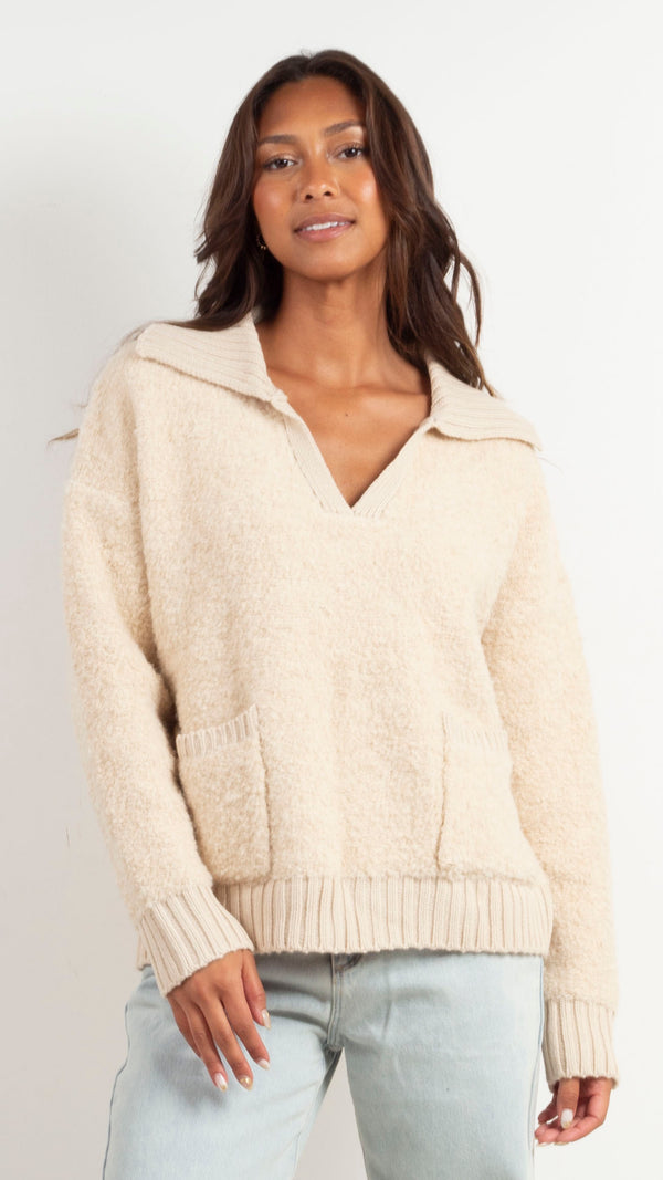Sofia Boucle Sweater w/Pockets - Beige