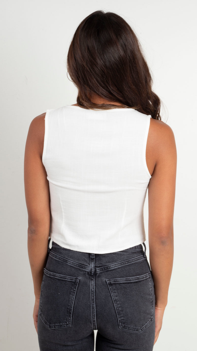 Pam Open Button Front Tank - White