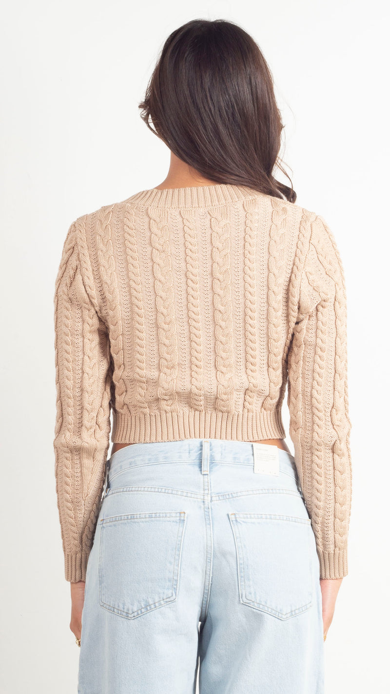 Clara Cable Knit Sweater - Khaki