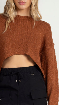 Alaya Cropped Knit Sweater - Brown