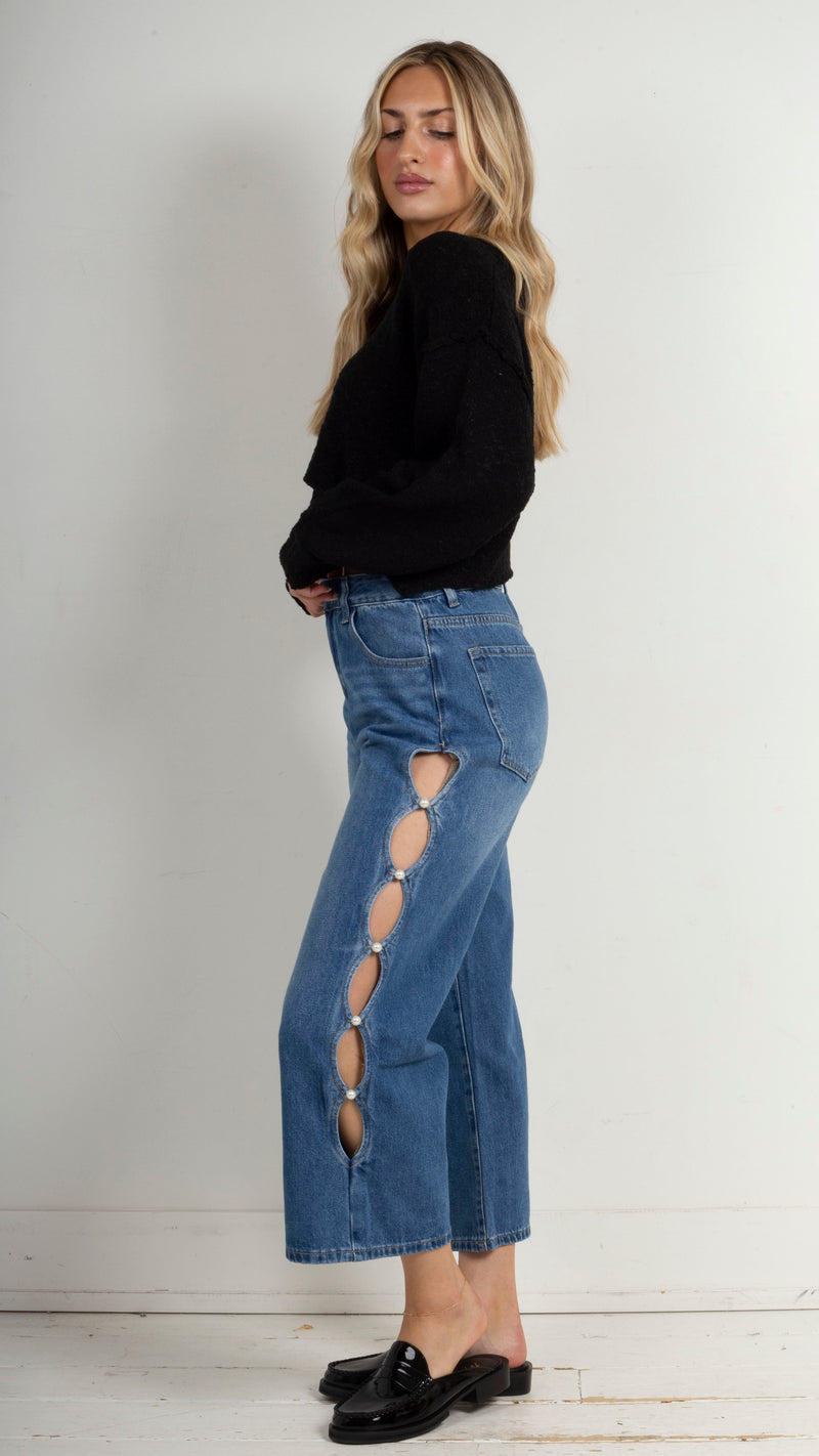 Delphine Pearl Cut Out Jeans - DW