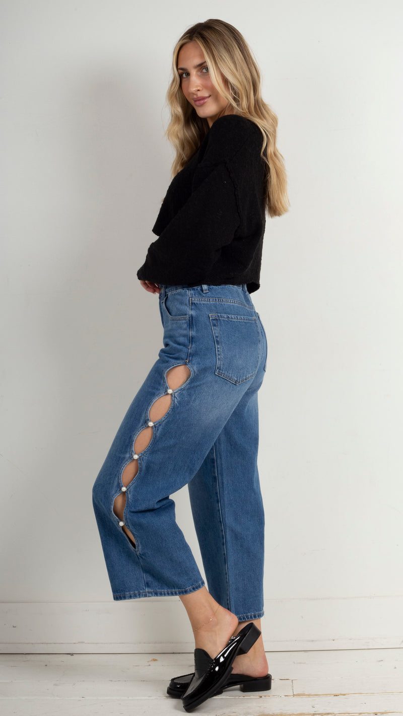 Delphine Pearl Cut Out Jeans - DW