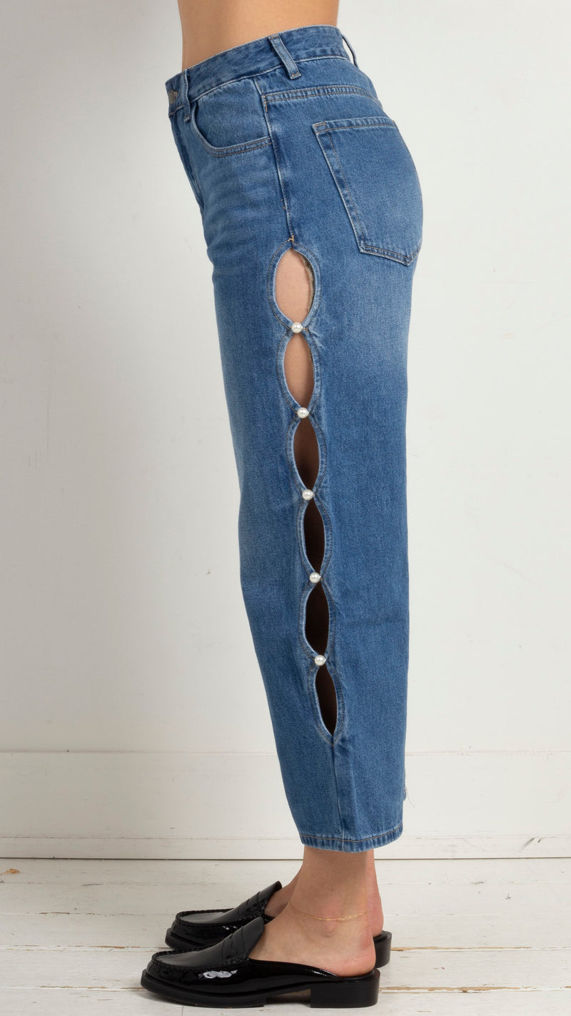 Delphine Pearl Cut Out Jeans - DW