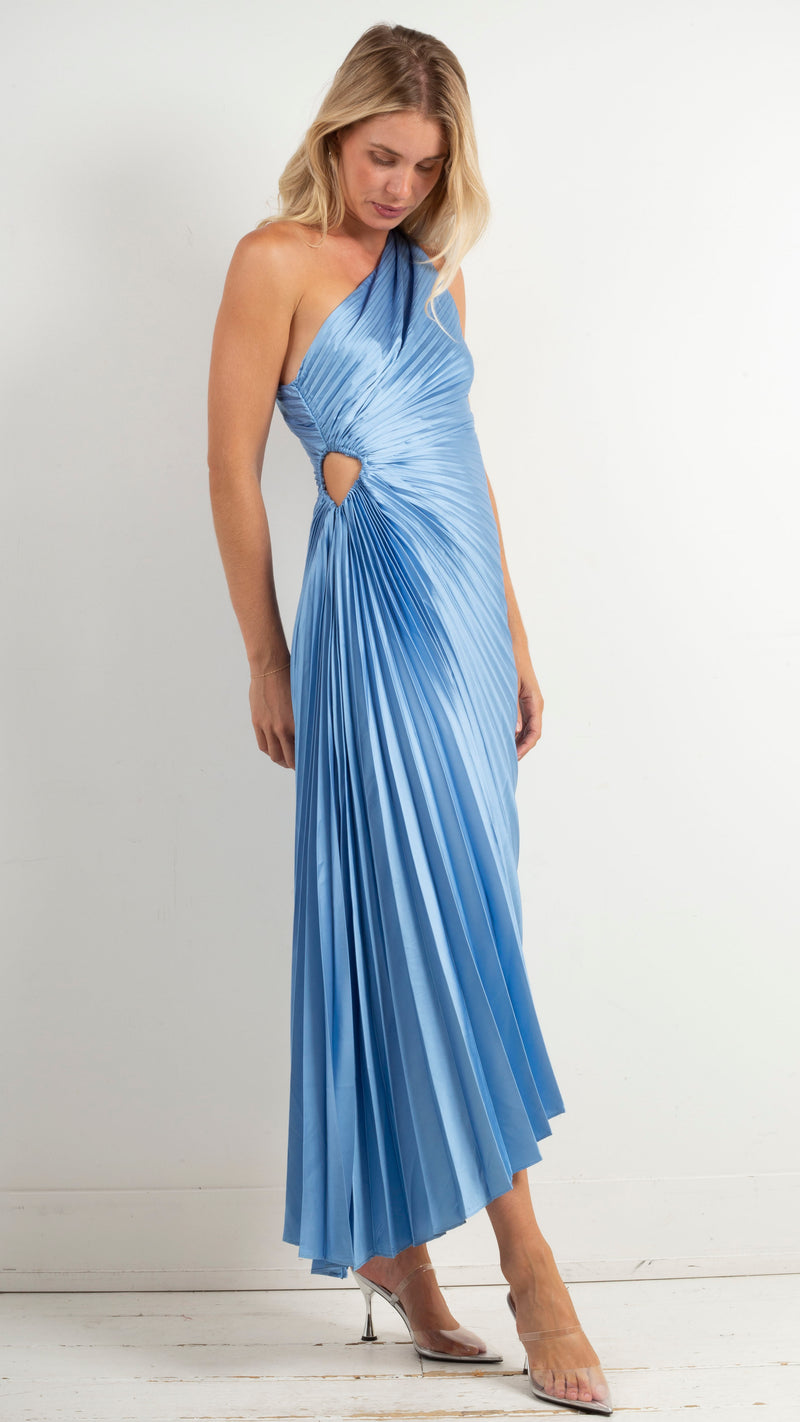 Fallon One Shoulder Pleated Maxi - Fresco