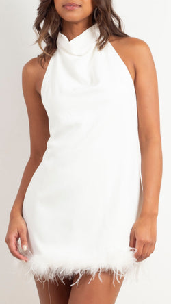 Dani  Feather Trim Halter Mini - White