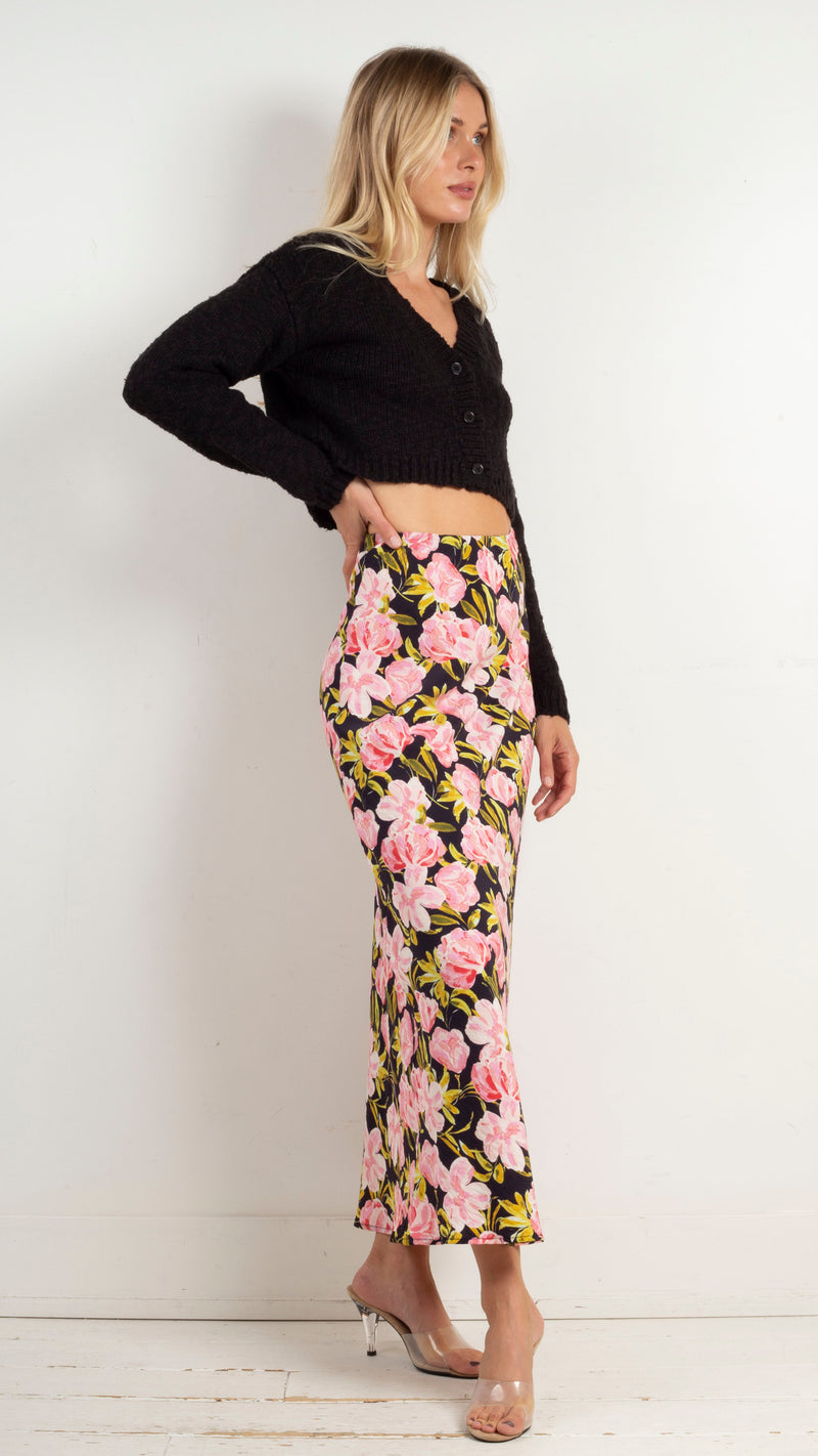 Vivian Rose Maxi Skirt - Black/Pink