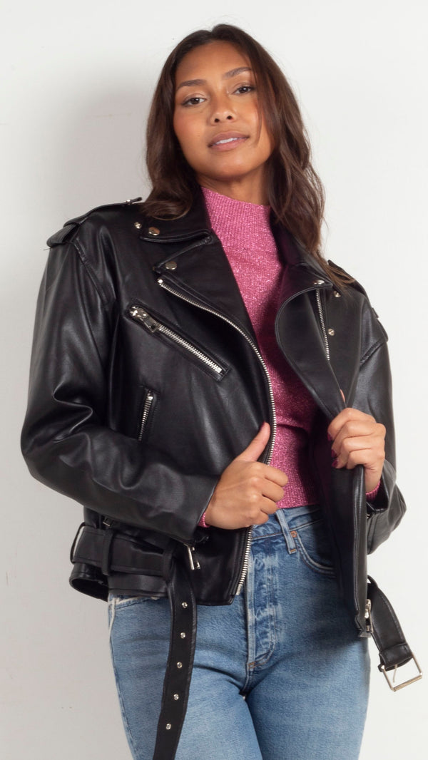 Karly Faux Leather Jacket - Black