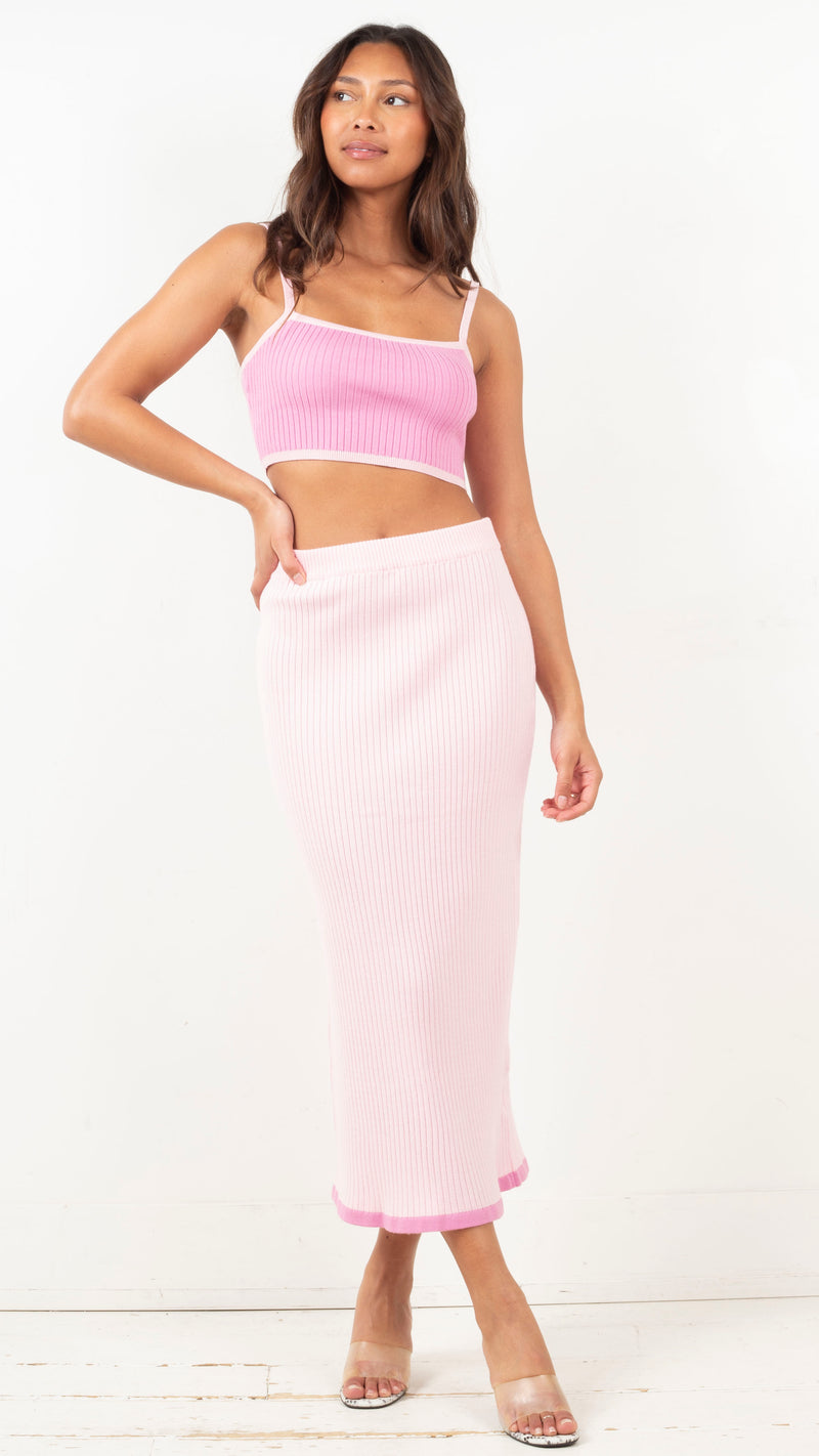 Minka Contrast Ribbed Skirt Set - Pink