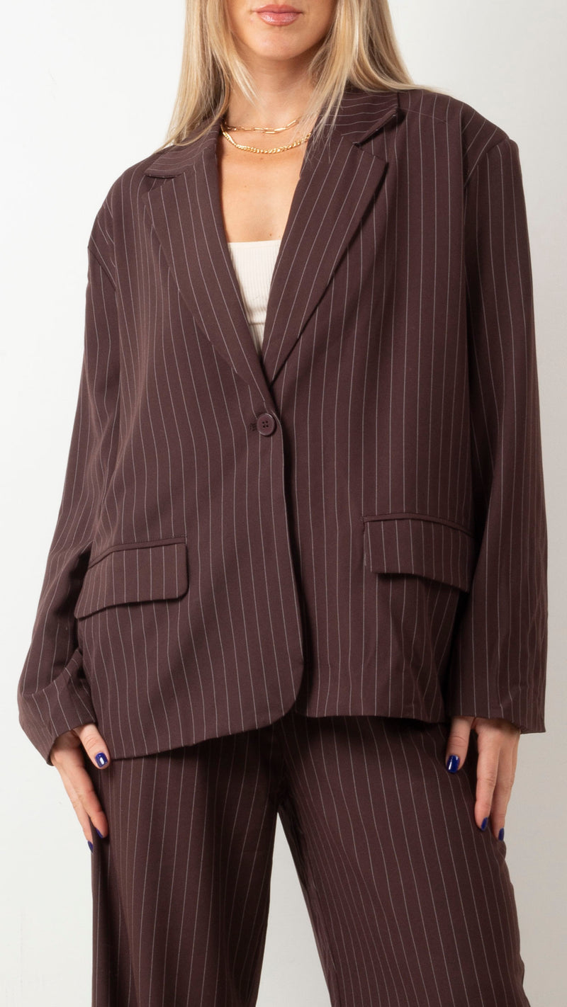 Belle Pinstripe Suit Set - Dark Brown