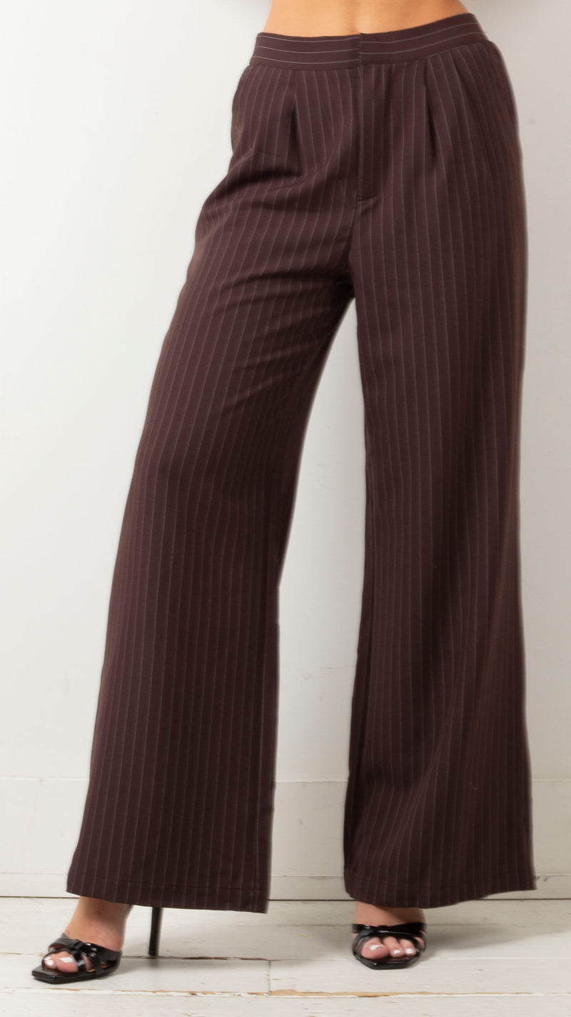 Belle Pinstripe Suit Set - Dark Brown