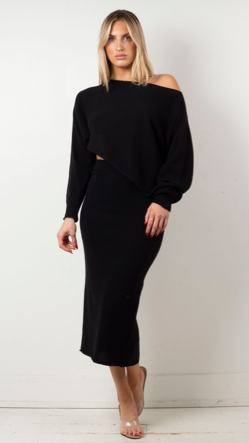 Chloe Sweater Skirt Set - Black