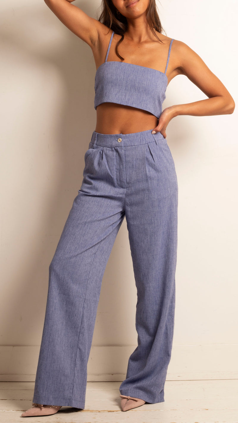 Millie Crop Tank & Trouser Set - Blue