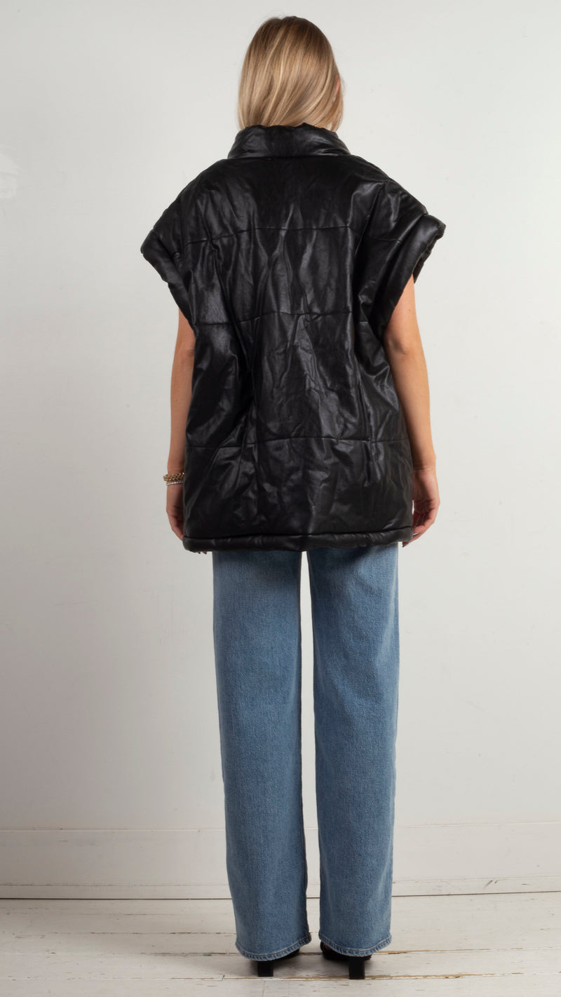 Bianca Oversized Faux Leather Vest - Black