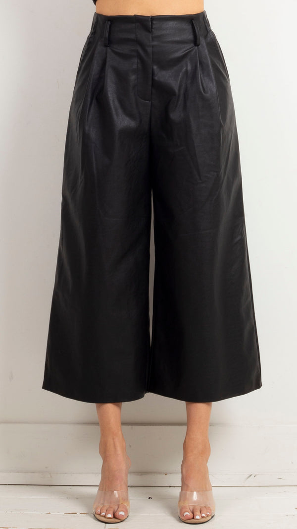 Meghan Faux Leather Wide Leg Pants - Black